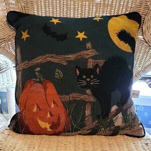 Halloween Black Cat and Pumpkin Throw Pillow